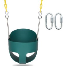 Heavy-Duty High Back Full Bucket Toddler Swing Seat w/Coated Swing Chains-Green