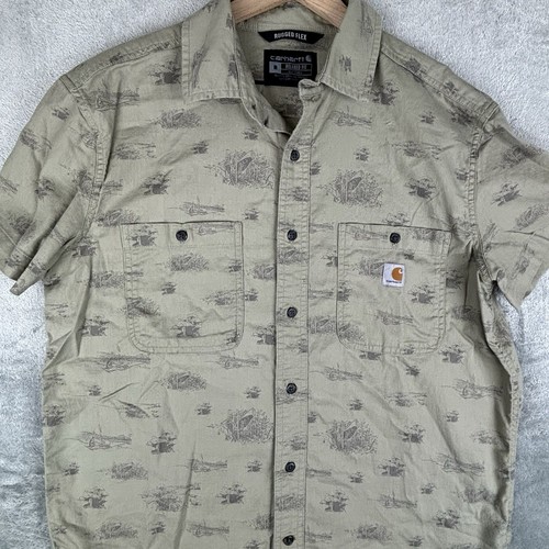 Carhartt Shirt Rugged Flex Relaxed Fit Men’s Medium Green Khaki All Over Print - Picture 11 of 12