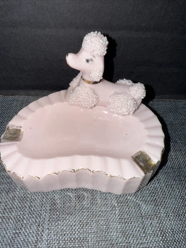 Vintage Lefton Pink  Poodle with Gold Accent Ashtray EUC SW