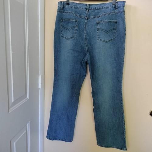 Denim 24/7 Floral Embroidered Wide Leg Blue Jeans 20W Stretch Boho Artsy - Picture 6 of 9