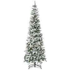 HOMCOM 7.5ft Unlit Snow-Flocked Slim Pine Artificial Christmas Tree