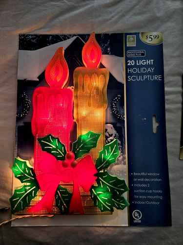 VINTAGE BELEUCHTETE WEIHNACHTSKERZE STECHPALME FENSTER TÜR HAUS KUNSTSTOFF