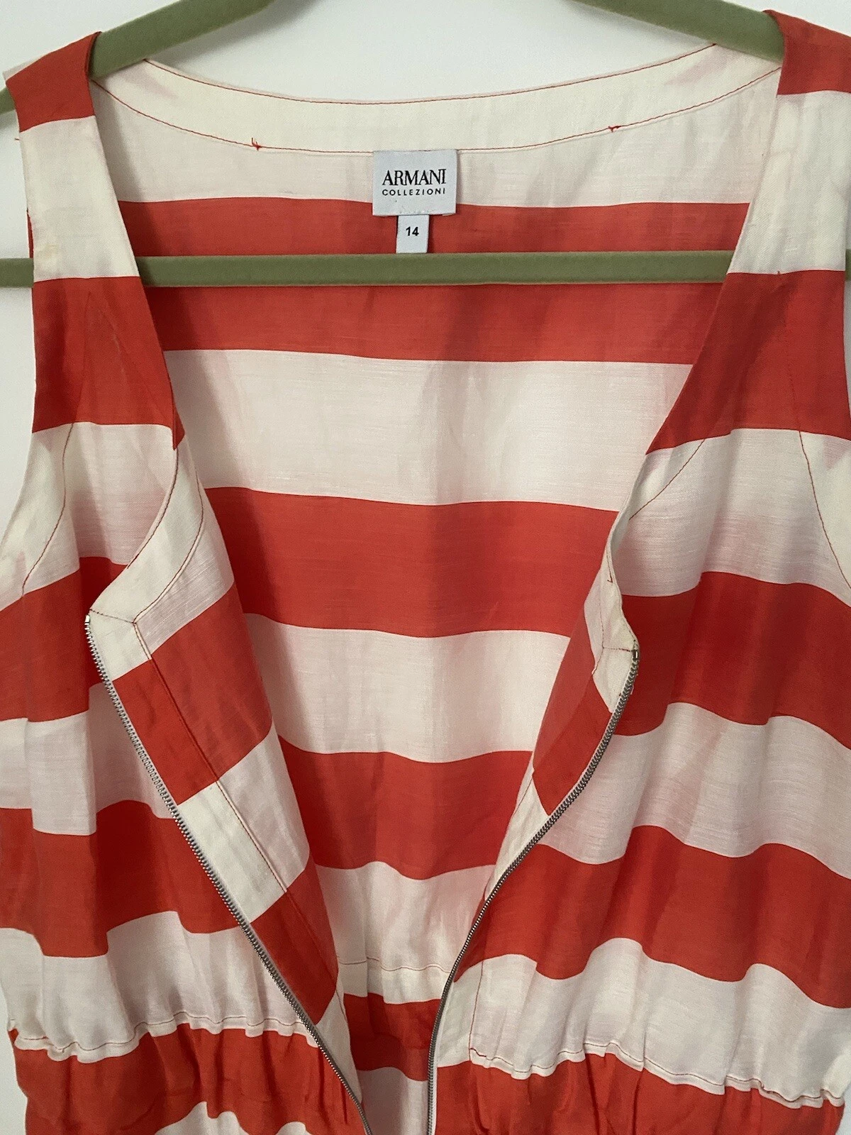 OFF WHITE Abito da donna Armani Collezione lino a righe taglia 14 arancione e bianco con cerniera