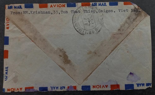 SCARCE 1969 Vietnam Airmail Cover ties 2 stamps canc Saigon to India - Picture 2 of 2