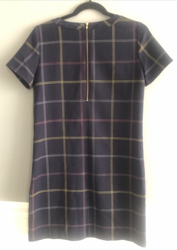 J Crew Dress Short Sleeve Front Pockets Gold Zipper Buttons Blue Plaid zip 00 - Picture 8 of 14