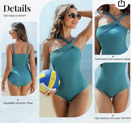 JASAMBAC Women's One Piece Swimsuits Tummy Control Ribbed Padded Bathing Suits - Picture 5 of 7