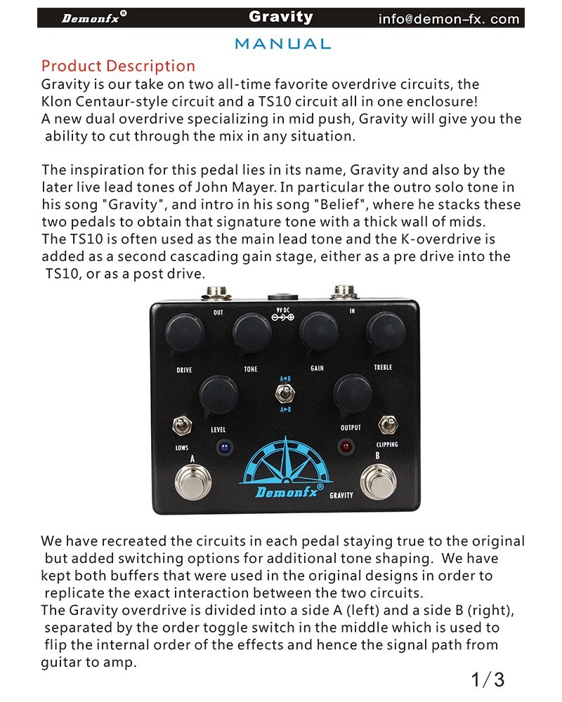 New Demonfx Gravity guitar effects pedal Overdrive TS10 And K-C in