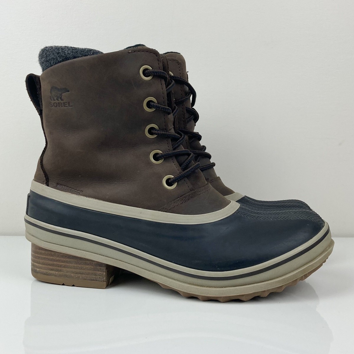 Sorel Women’s Slimpack III Waterproof Brown Leather Duck Winter Boots Size 