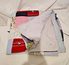 Handmade Quilt, squares, primary colours, light blue backing, super cool 