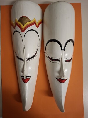Wayan Muka Hand Carved Wood Mask  Bali Indonesia Drama Dance X 2 