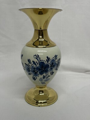 Hand Painted Delftware Brass Vase Made in Holland Nr. 2253