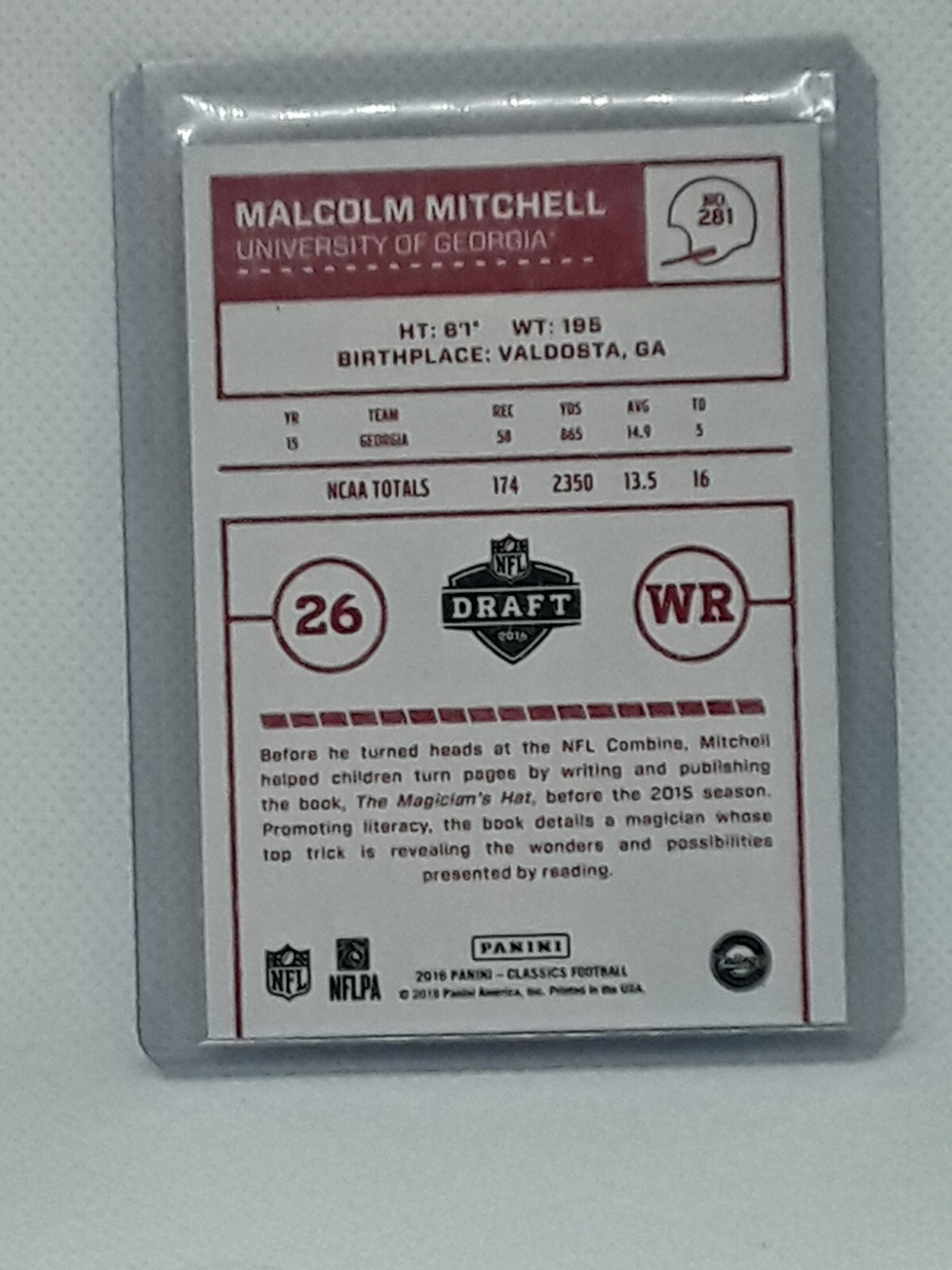 Malcolm Mitchell 2016 Classics Football - Red Back RC #281 - Georgia Bulldogs