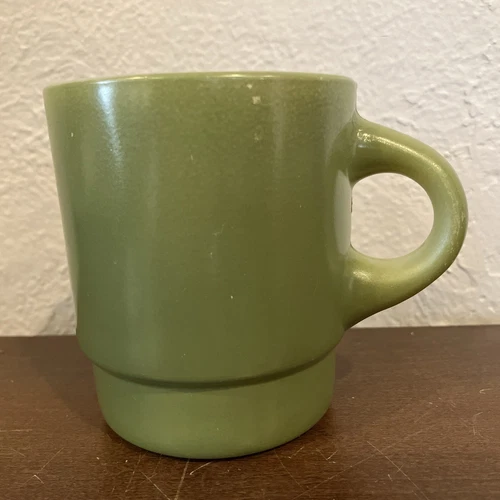 Vintage Anchor Hocking Fire King Avocado Green Milk Glass Mugs Cups Stackable