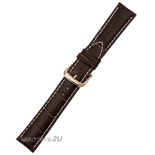 Alligator Grain Brown Genuine Leather Correa de banda Rosegold Pin Buckle 18 ~ 24 - Imagen 2 de 4