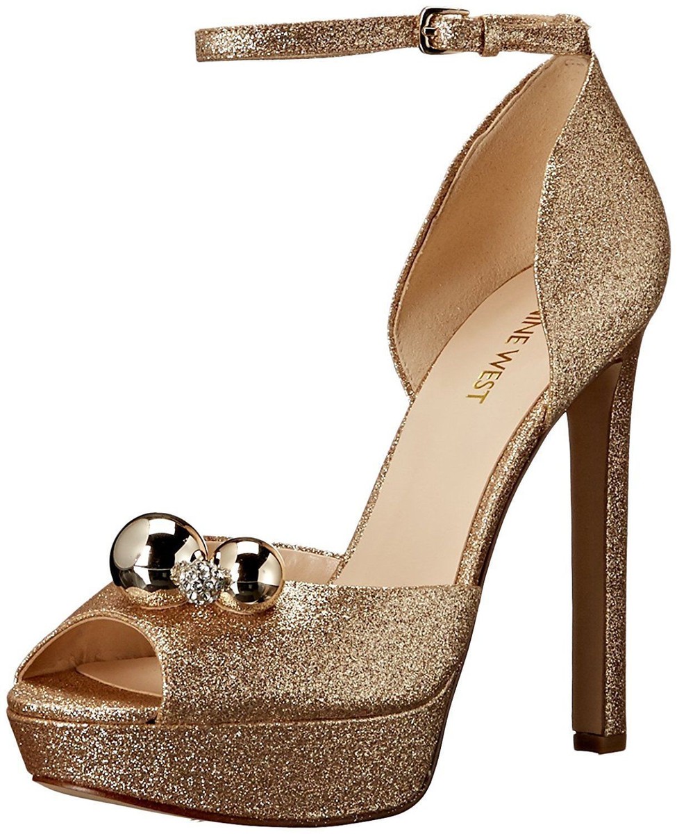 Nine West Vidah Light Gold Embellished Shimmer Platform Peep Wedding  Sandals