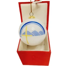 Vtg Blown Glass Li Bien Hand painted White Yellow Cross Christmas Ornament