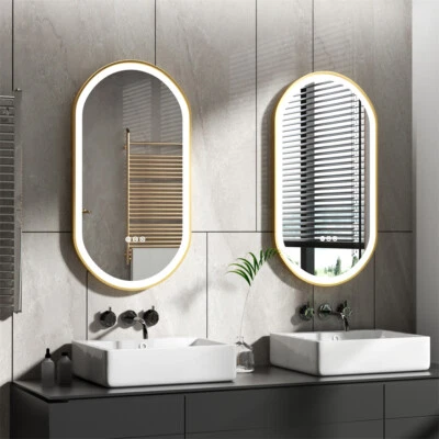 LUVODI LED Oval Mirror Gold Framed Bathroom Mirror 3Color Lights Frontlit Vanity Mirror