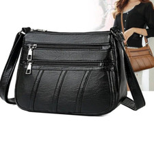 Women's Leather Organizer Purse Shoulder Bag Multiple Pockets Crossbody Handbag