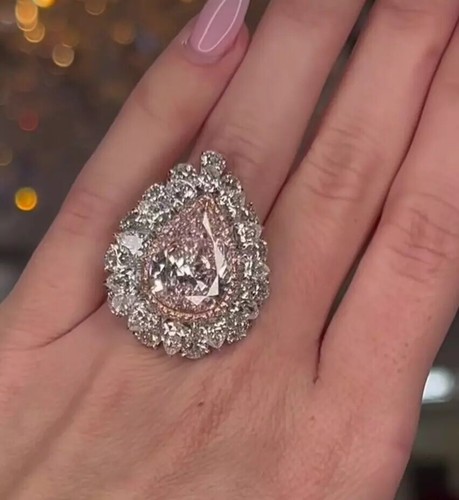 Pink Pear Silver CZ Ring 925 SS Cocktail Evening Party New Jewelry For Womens. - Picture 2 of 6