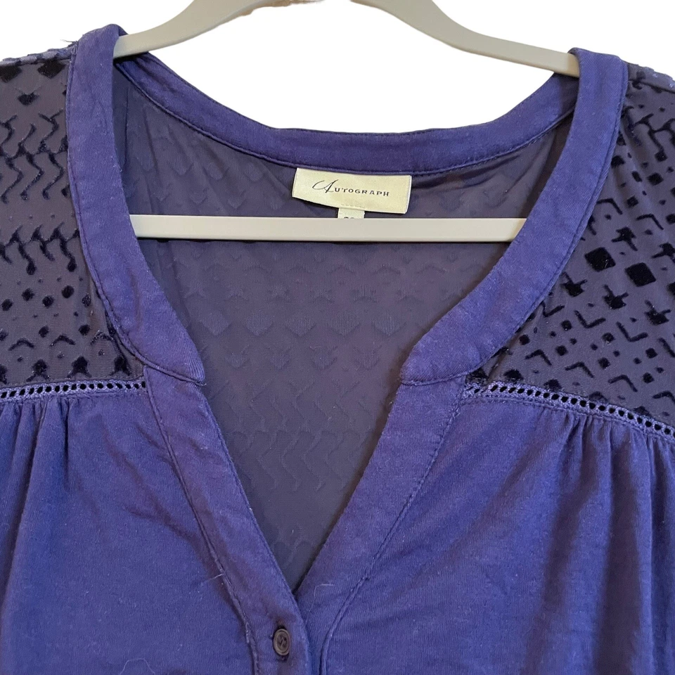 Autograph Womens Top Plus Size 26 Blue V Neck Bell Sleeves Button Up Cut Out - image 3 of 4