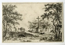 Antique Master Print-LANDSCAPE-BRIDGE-MULE-CROSS-Saint-Non-le Prince-c.1755