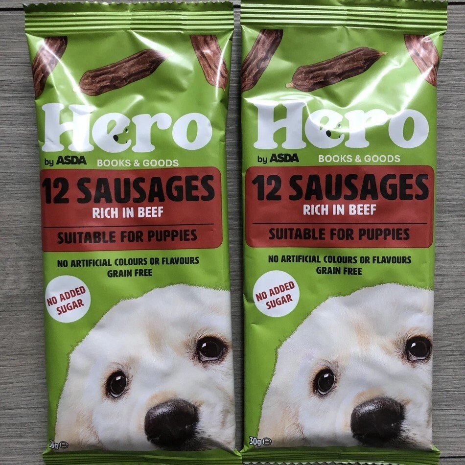 Asda Hero 12 Succulent Sausages Beef Puppy like Meaty Treaty