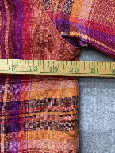 Chicos Womens Shirt Blouse Medium 1 Orange Plaid Linen Casual Summer - Picture 6 of 8