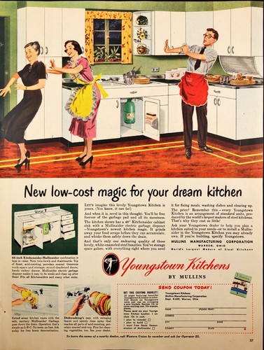 1949 Mullins Youngstown Dream Kitchen Print Ad Husband Wife Grandmother Coupon - Picture 2 of 7