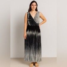 Ulla Popken midi dress navy cream floral sleeveless crossover bodice Size 20