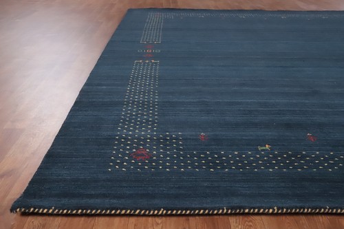 Artisan-crafted Navy Blue Gabbeh Rug Wool Handmade Carpet 8x10 for Living Room - Picture 9 of 13