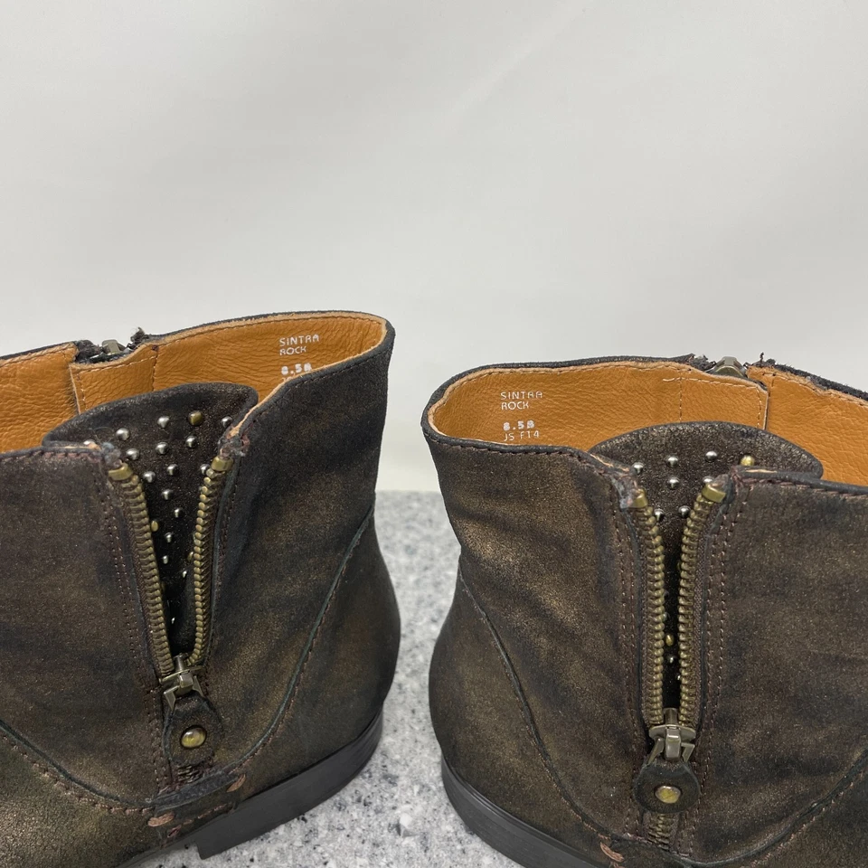 Earthies Ankle Boots Womens 8.5 Brown Leather Suede Booties Zip Sintra Rock - Image 2 of 4