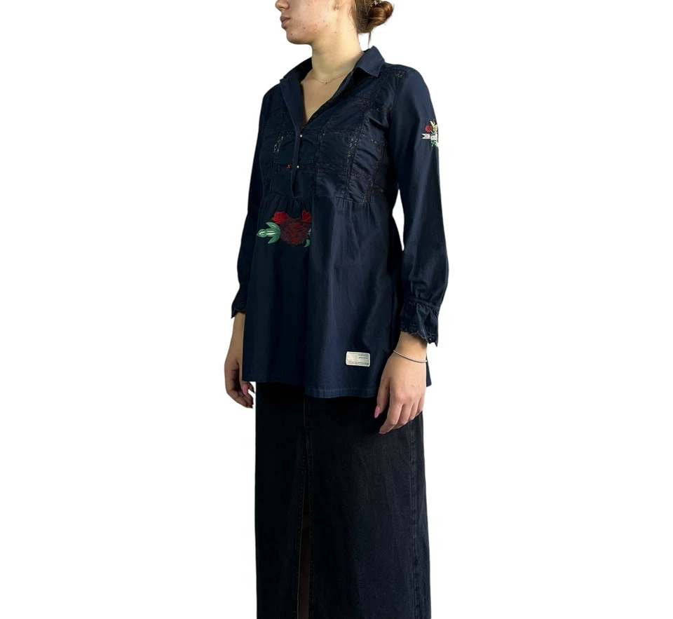 Camisa para mujer Odd Molly manga larga patrón rosa túnica de encaje azul talla 1 Foto 2 de 4