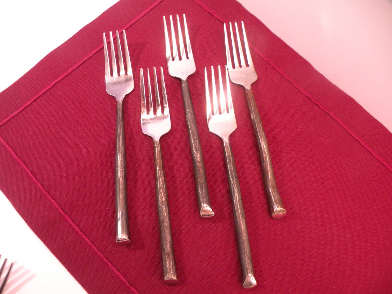 5 Salad Forks World Market Twig Flatware Stainless Black Oxidized