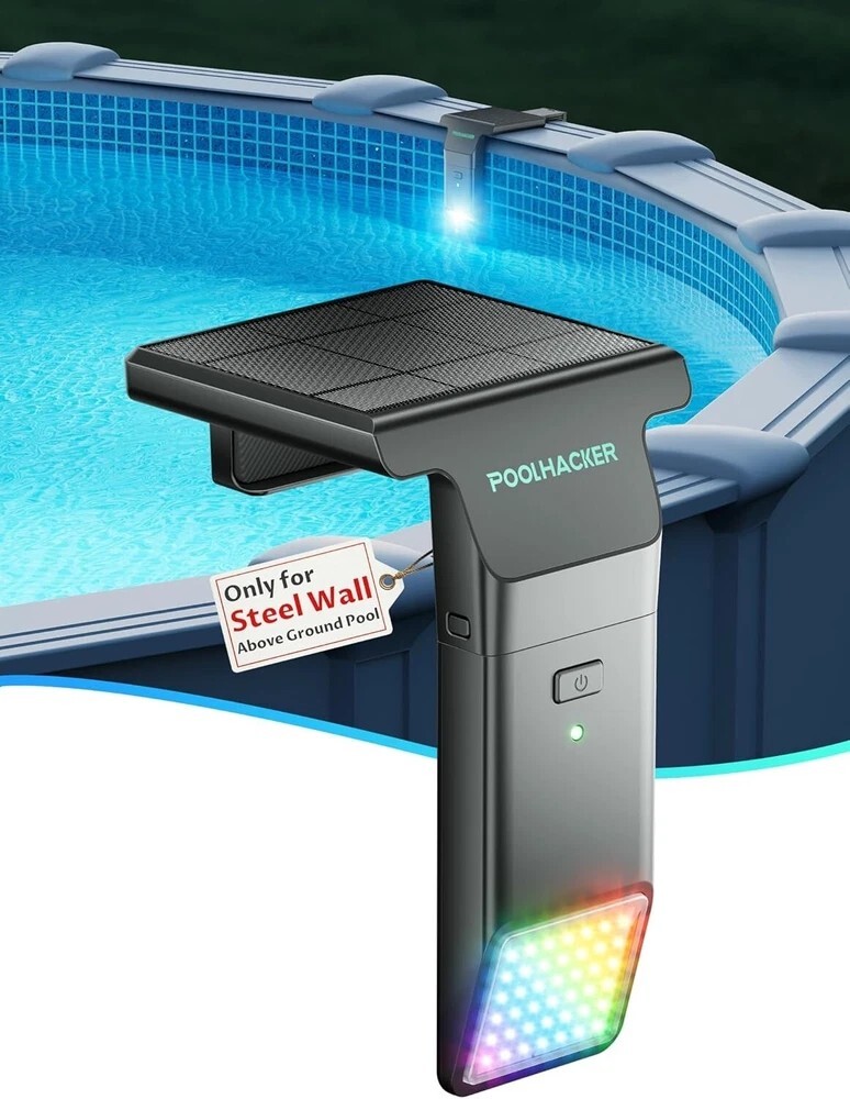 Solar Pool Lights Only for Steel Wall Above Ground Pool, 10-Color 4-Mode LED ...