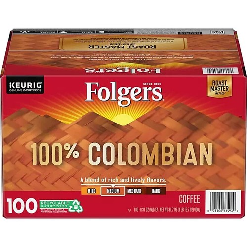 Folgers 100% Colombian Coffee K-Cups,Medium Roast (100 ct.) Fast Ship - Picture 2 of 11