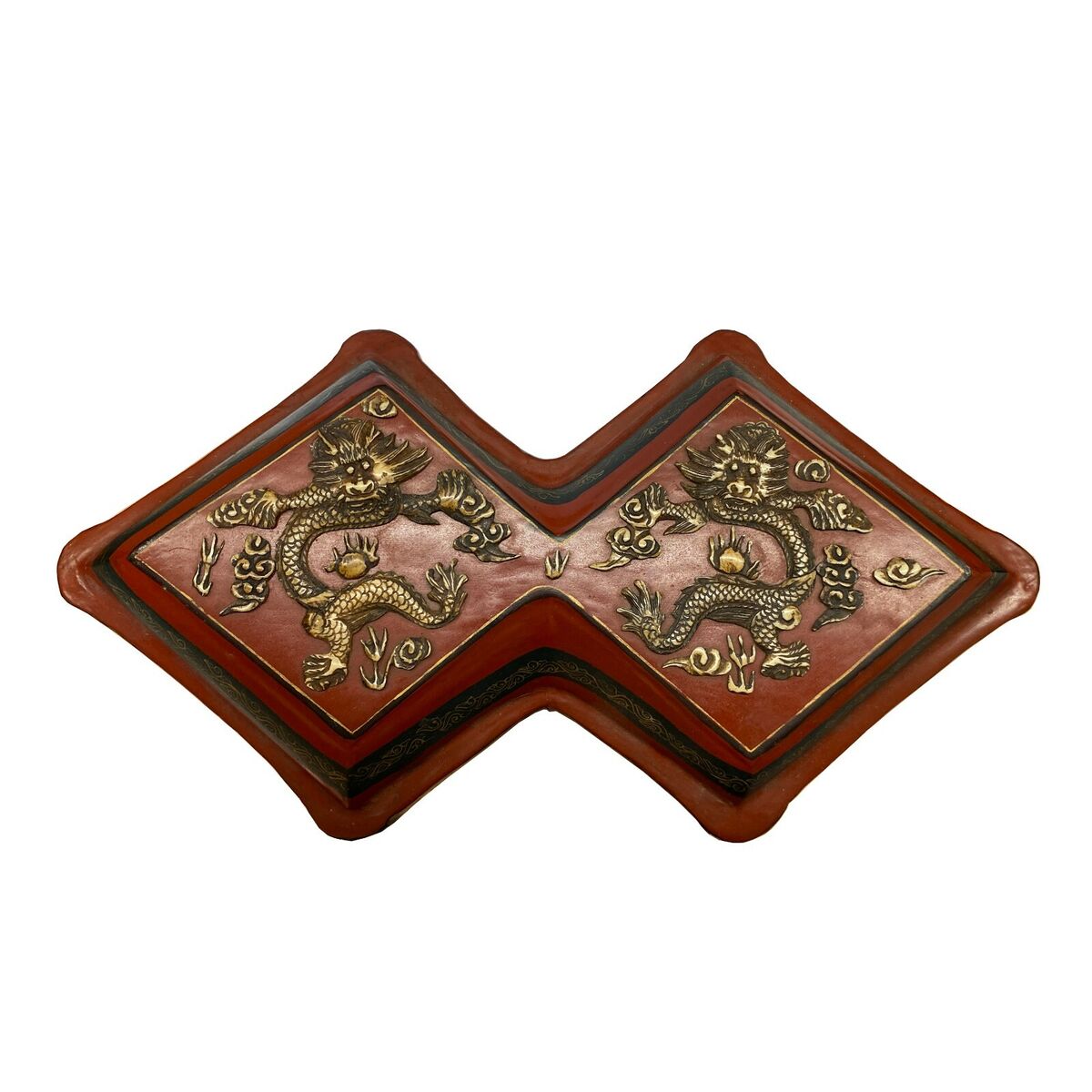 Chinese Distressed Brick Red Lacquer Double Rhombus Dragons Box ws2022S Chinese Distressed Brick Red Lacquer Double Rhombus Dragons Box ws2022S