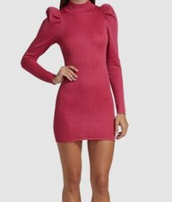 $395 Alice + Olivia Women's Pink Metallic Puff Long Sleeve Wool Blend Dress Sz M