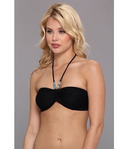 Shoshanna Tropezian Texture Beaded Bandeau Bikini Top Black Sz B (33) MSRP $149 - Picture 2 of 4