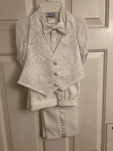 NWT Size 6 White Tuxedo Kids Rags Sheen Design 5-Piece Tails Ascot Poly/Cotton - Picture 8 of 10