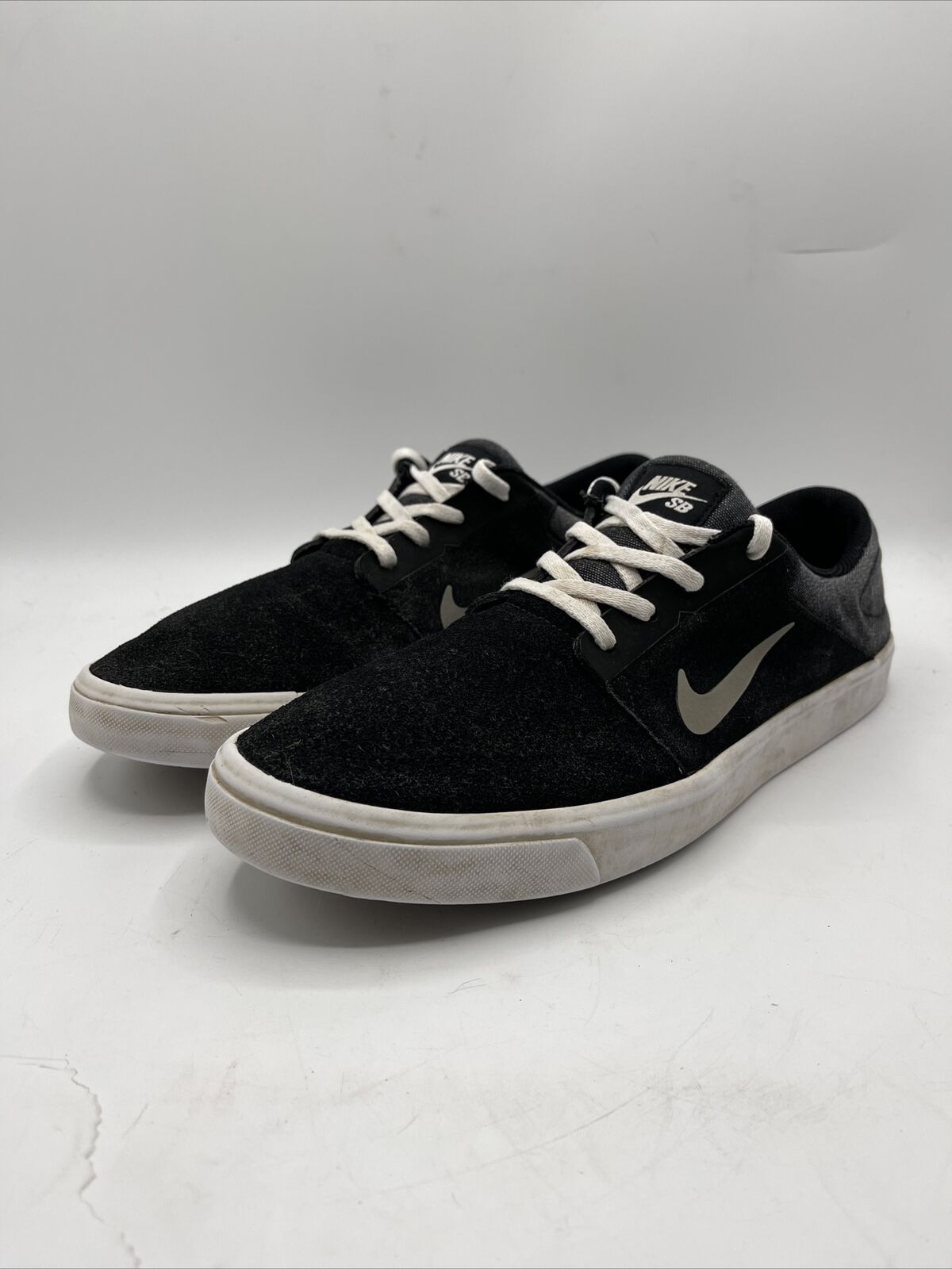 Nike SB Portmore Skate Sneaker Mens BLACK/WHITE 725027-001 Size 11 Suede Shoes