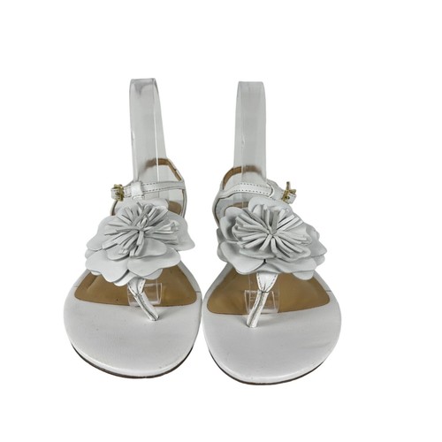 Talbots Womens 7.5M White Flat Strappy Sandal Flower Buckle Casual Church Wear - Picture 9 of 13