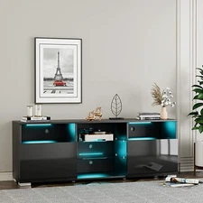Glossy TV Stand LED Entertainment Center Media Console Table for Up to 55''-85'