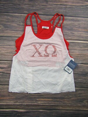 NUYU NEW Womens Size Large Chi O Omega Sorority Tank Top Nukini White Red