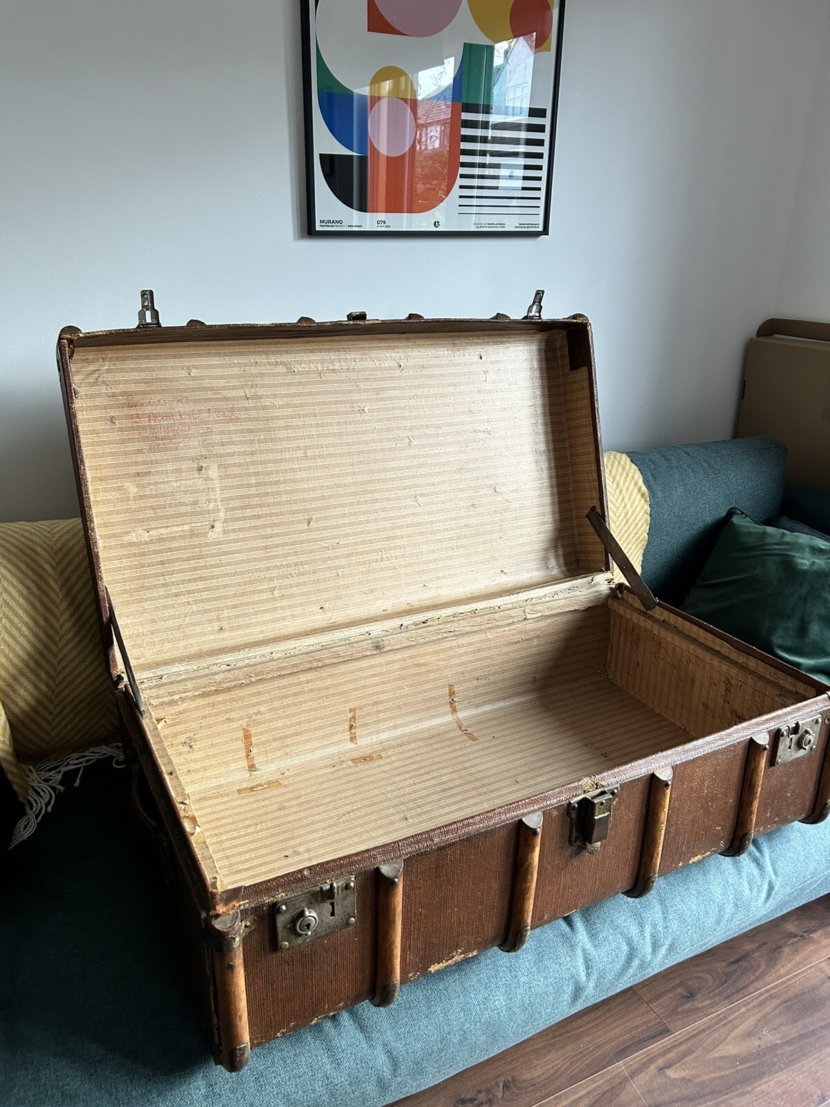 Vintage Wooden Banded Steamer Trunk eBay