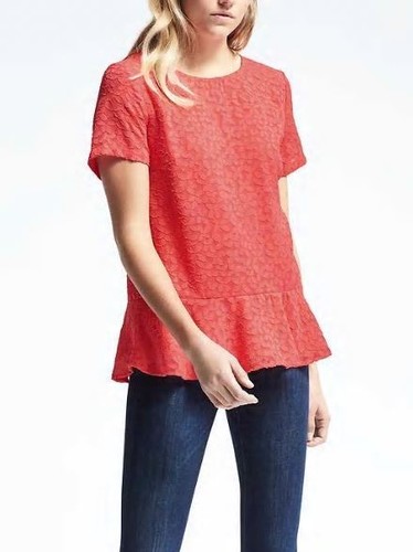 Nueva Blusa Prenda para el torso Banana Republic Peplum Coral Naranja Floral Encaje Mangas Cortas L - Imagen 2 de 3