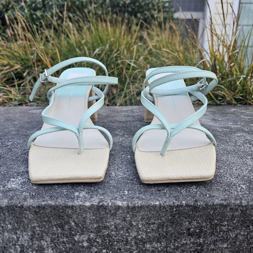Dolce Vita Paroo Heeled Sandal Buckle Green Leather Block Heel Square Toe 9.5 - Picture 2 of 8