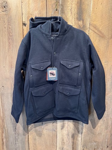 Filson Mackinaw Wool Hooded Cruiser Jacket DARK Navy Size L New With Tags - Picture 1 of 8