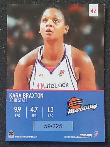Tarjeta de baloncesto Kara Braxton 2011 WNBA Rittenhouse #42 #'d/225 Phoenix Mercury - Imagen 2 de 2
