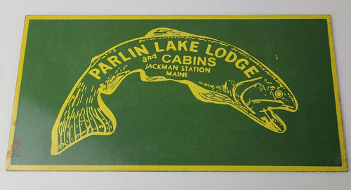 Vintage Parlin Lake Lodge Sign - Fish Cabin Gas Pump Porcelain Sign - Picture 11 of 14