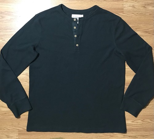 Goodfellow & Co Mens L Thermal Shirt Dark Green Mid Weight Waffle Knit Henley - Picture 2 of 13